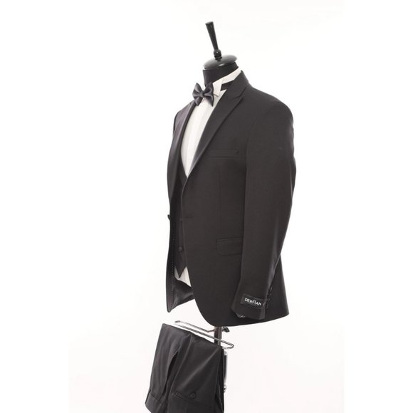 Derman Black Satin Collar 3 Piece Tuxedo - Picture 2 of 5